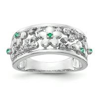 Primal Gold Karat fehér arany gyémánt és smaragd virággyűrű
