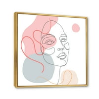 DesignArt 'A fiatal lány egy vonal rajzolása pasztell tónusban' modern keretes vászon fali művészet nyomtatás
