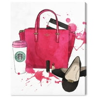 A Wynwood Studio Fashion and Glam Wall Art vászon nyomtatványok, cipők és kávé „kézitáskák - rózsaszín, fekete