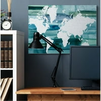 Stupell Industries világtérkép kék zöld akvarell festmény vászon fali művészet, Grace Popp