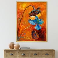 Designart 'Kék kolibri a narancssárga napraforgón' hagyományos keretes vászon fali művészet