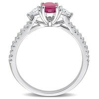 Miabella női karátos T.G.W. Ovális vágott rubin és karátos T.W. Szívvágás és kerek vágott gyémánt 14KT fehérarany 3-kő gyűrű