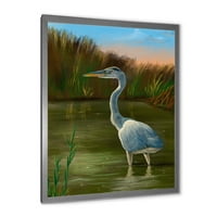 Designart 'Blue Heron vizes madár a tó partján' hagyományos keretes művészeti nyomtatás