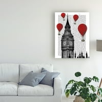 Védjegy Szépművészeti 'Big Ben és Red Hőlégballonok' vászonművészete, Fab Funky