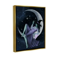 Stupell Industries boszorkány pihentető félholdfestés Fémes arany úszó keretes vászon nyomtatott fali művészet, design by Grace