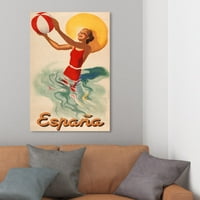 Wynwood Studio hirdetési fal art vászon nyomatok 'Espana Playa 1920 -as évek' plakátok - piros, sárga