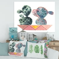 Designart 'Cactus duó rózsaszín edényekben Geometrikus' Modern Canvas Wall Art Print