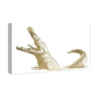 Wynwood Studio Animals Wall Art vászon „Aurea croc” állatkert és vadállatok - arany, fehér