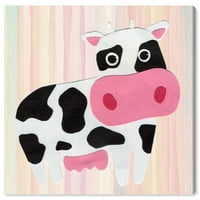 Wynwood Studio Animals Wall Art vászon nyomtatványok „C tehén” baba állatok - rózsaszín, fehér