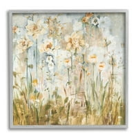 A Stupell Industries változatos virágzó virágok a füvek között boho festmény szürke keretes művészeti nyomtatott fali művészet,