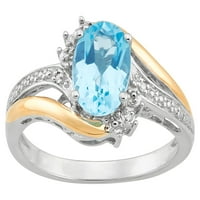 Ragyogó finom ékszerek valódi kék topaz gyémánt akcentus gyűrű sterling ezüstben és 10k sárga aranyban