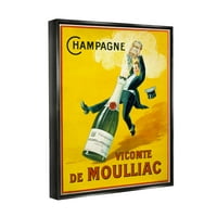 Stupell Industries Vintage illusztráció pezsgő Vicomte de Moulliac Pop palack Jet fekete keretes úszó vászon fal művészet, 24x30