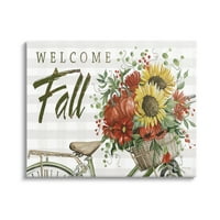 Stupell Industries Üdvözöljük őszi őszi virágválaszték kerékpár kosár grafikus galéria csomagolt vászon nyomtatott fali művészet,