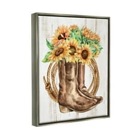 Déli napraforgó csokor csizma botanikai és virágos grafikus csillogás szürke keretes művészeti nyomtatási fal művészet