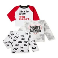 Valentin-napi kisgyermek fiú hosszú ujjú grafikus póló, 3-csomag, méretek 12m-5T