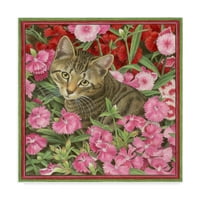 Védjegy képzőművészet 'macskák Rózsaszín virágokban' vászon művészet Francien van Westering
