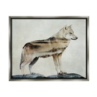 Stupell Wolf Sziluett Erdészeti Természet Tája állatok és Rovarok Festés Szürke úszó keretes művészeti nyomtatási fal művészet