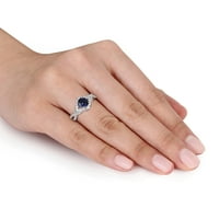 Miabella női 2- Carat T.G.W. Létrehozott kék és fehér zafír sterling ezüst keresztező gyűrű