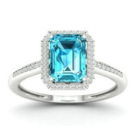 Imperial drágakő 10K fehérarany smaragd vágás svájci kék topaz ct tw gyémánt halo női gyűrű