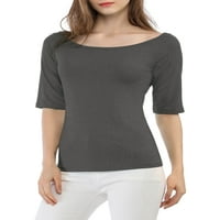 Egyedi olcsó nők vékony fitt pulóver fél ujjú Scoop nyak póló