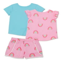 Garanimals baba és kisgyermek lányok póló, csapda hüvely felső és rövidnadrág, 3 darabos ruhakészlet