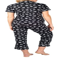 Pizsamas bevágó gallér gomb felfelé a megfelelő Capris poliészter keverék pizsamában Set női plusz