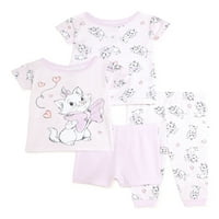 Disney Marie baba és kisgyermek lányok, nadrág és rövidnadrág, 4 darabos pamut pizsama szett, méretek 9m-24m