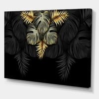Designart 'Arany és Fekete Trópusi levelek IV' Modern vászon fali művészet