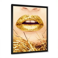 DesignArTART 'Az Arany női ajkak közeli képe I' Modern keretes művészeti nyomtatás