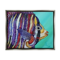 Stupell Industries széles körű, változatos rétegű csíkok vízi halak tervezése Festés csillogó szürke úszó keretes vászon nyomtatott