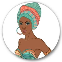 Designart 'Afro -amerikai nő turbánnal és fülbevalóval' Modern körfém fali művészet - 23 -as lemez