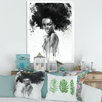 Designart 'Afro -amerikai nő fekete -fehér portréja III' Modern keretes művészet nyomtatás