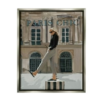 Stupell Industries Paris Chic Drendy Woman Architecture Graphic Art Luster szürke úszó keretes vászon nyomtatott fali művészet,