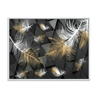 Designart 'Arany és fehér tollak a háromszög alakú' modern keretes vászon fali művészetben