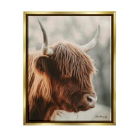 Stupell Industries nyugodt hegyvidéki tehén szarvasmarha -portré szarv fotófémes fém arany úszó keretes vászon nyomtatott fali